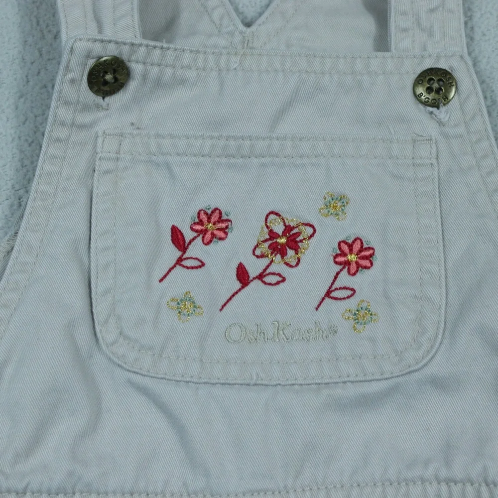 VTG OshKosh B'gosh‎ Jumper Dress Tan Kids 5T Embroidered Floral Twill Overall